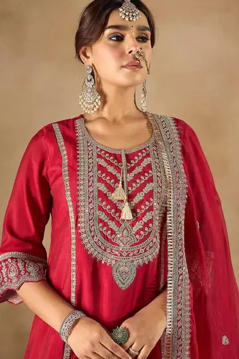 Women Ethnic Motifs Embroidered Panelled Kurta with Trousers & With Dupatta