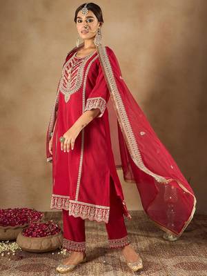 Women Ethnic Motifs Embroidered Panelled Kurta with Trousers & With Dupatta 4
