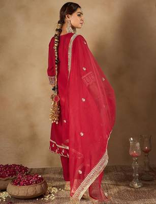 Women Ethnic Motifs Embroidered Panelled Kurta with Trousers & With Dupatta 5