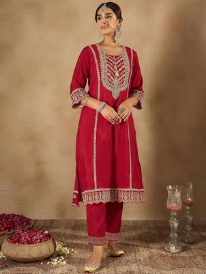 Women Ethnic Motifs Embroidered Panelled Kurta with Trousers & With Dupatta 6