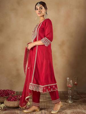 Women Ethnic Motifs Embroidered Panelled Kurta with Trousers & With Dupatta 7