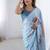 aqua blue heavy chiffon mirror work saree