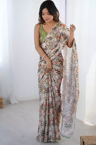 multicolor heavy chiffon mirror work saree