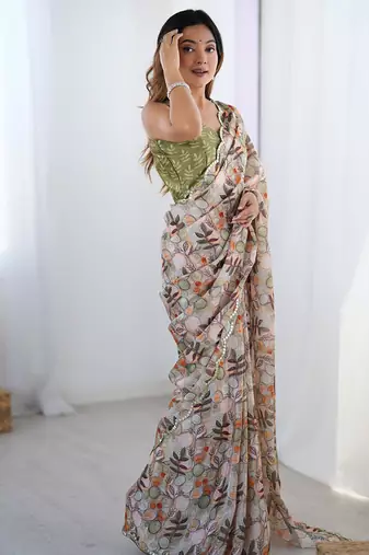 multicolor heavy chiffon mirror work saree