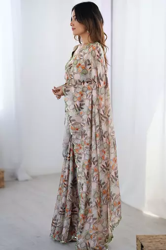 multicolor heavy chiffon mirror work saree