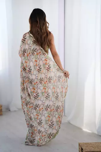 multicolor heavy chiffon mirror work saree