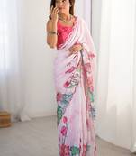 pink heavy chiffon mirror work saree