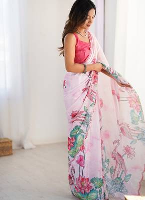 pink heavy chiffon mirror work saree 2