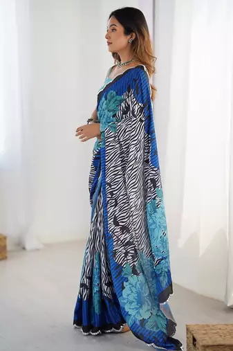 multicolor heavy chiffon mirror work saree