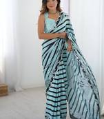 aqua blue heavy chiffon mirror work saree