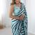 aqua blue heavy chiffon mirror work saree