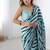 aqua blue heavy chiffon mirror work saree