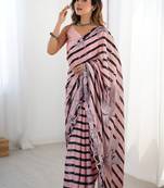 pink heavy chiffon mirror work saree