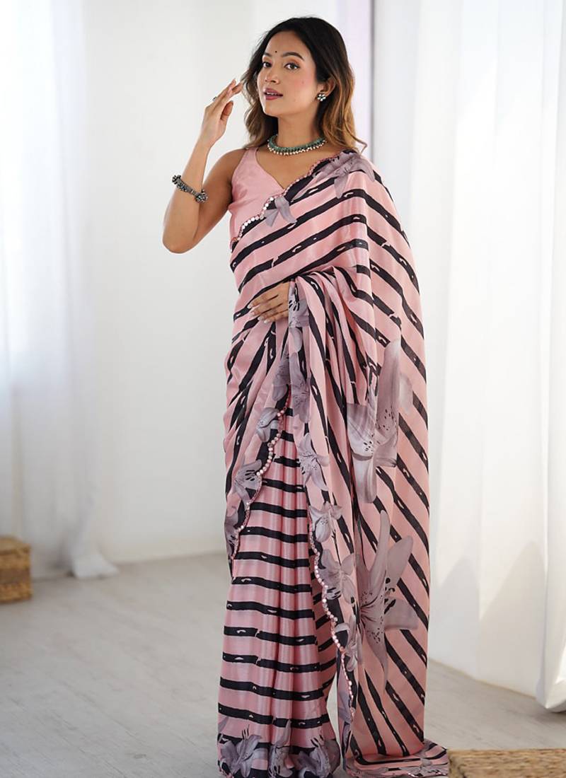 pink heavy chiffon mirror work saree