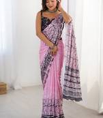 pink heavy chiffon mirror work saree