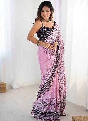 pink heavy chiffon mirror work saree 2