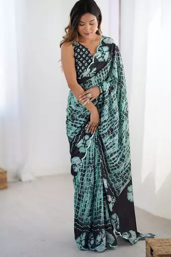 multicolor heavy chiffon mirror work saree