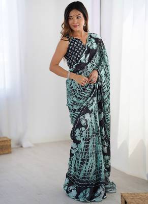 multicolor heavy chiffon mirror work saree 2