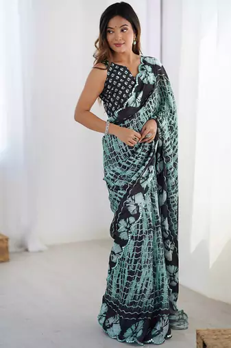 multicolor heavy chiffon mirror work saree