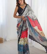 multicolor heavy chiffon mirror work saree