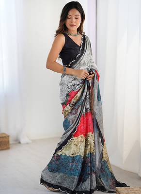multicolor heavy chiffon mirror work saree 2