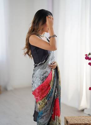 multicolor heavy chiffon mirror work saree 3