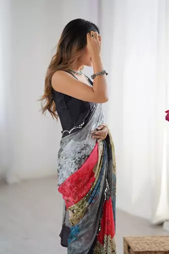 multicolor heavy chiffon mirror work saree