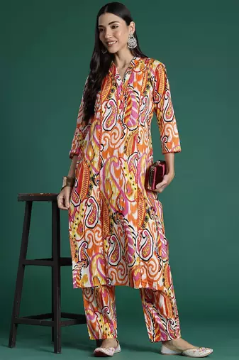 Women Paisley Printed Panelled Pure Cotton Kurta with Trousers