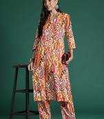 Women Paisley Printed Panelled Pure Cotton Kurta with Trousers