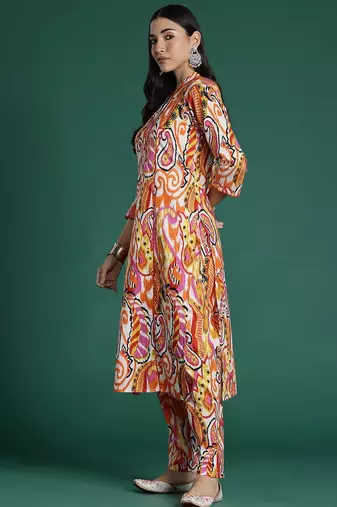 Women Paisley Printed Panelled Pure Cotton Kurta with Trousers