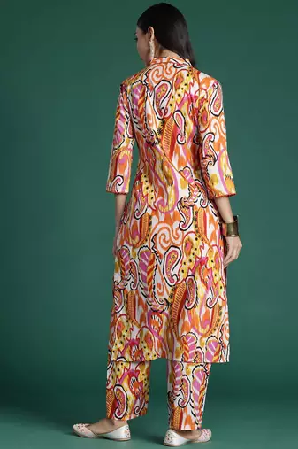 Women Paisley Printed Panelled Pure Cotton Kurta with Trousers