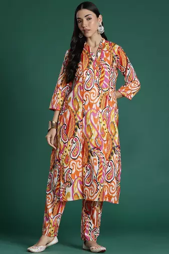 Women Paisley Printed Panelled Pure Cotton Kurta with Trousers