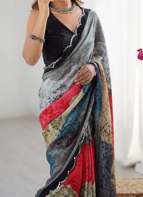 multicolor heavy chiffon mirror work saree 5