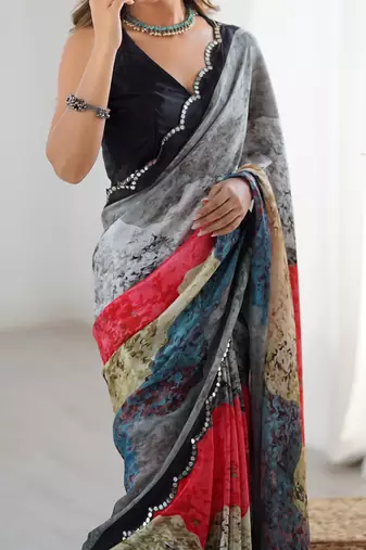 multicolor heavy chiffon mirror work saree