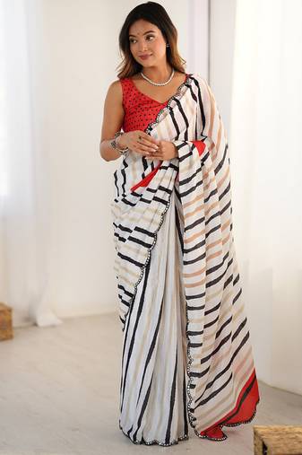 multicolor heavy chiffon mirror work saree