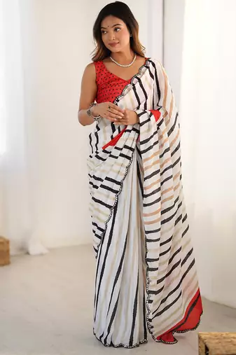 multicolor heavy chiffon mirror work saree