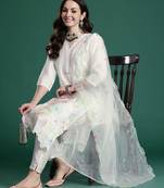 Floral Embroidered Thread Work Kurta with Trousers & With Dupatta