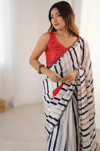 multicolor heavy chiffon mirror work saree