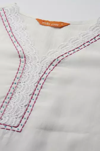Floral Embroidered Thread Work Kurta with Trousers & With Dupatta