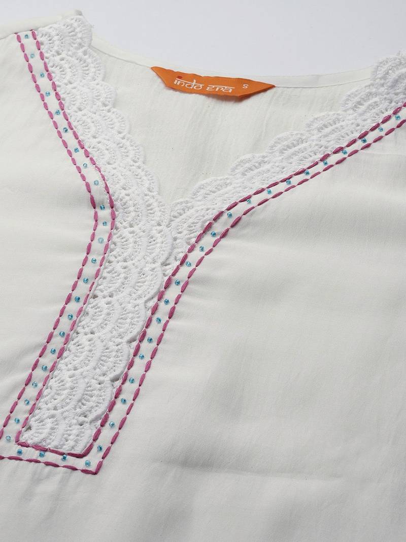 Floral Embroidered Thread Work Kurta with Trousers & With Dupatta