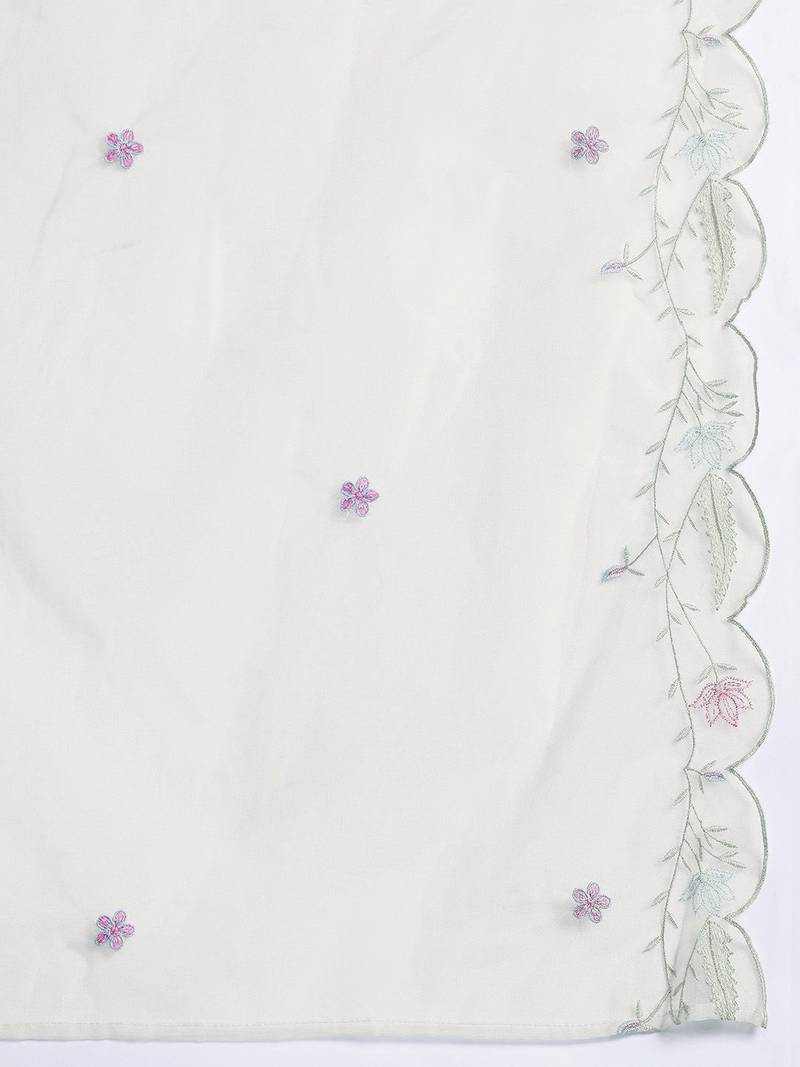 Floral Embroidered Thread Work Kurta with Trousers & With Dupatta