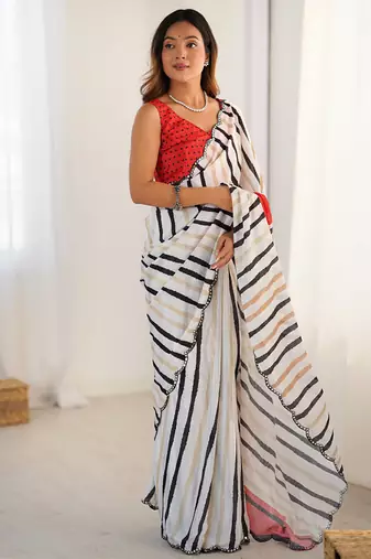 multicolor heavy chiffon mirror work saree