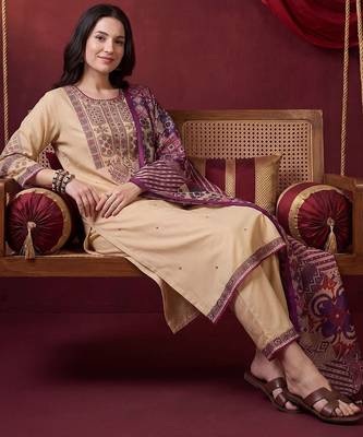 Women Ethnic Motifs Embroidered Regular Thread Work Kurta with Trousers & With Dupatta 1