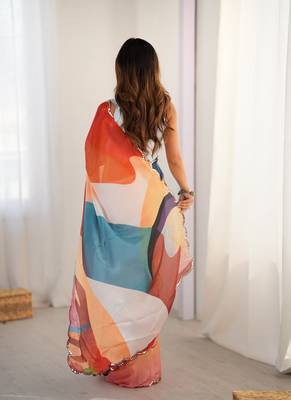 multicolor heavy chiffon mirror work saree 4