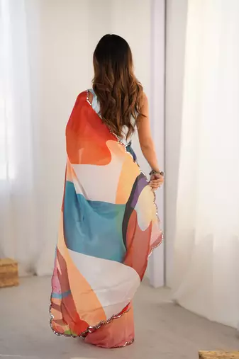 multicolor heavy chiffon mirror work saree
