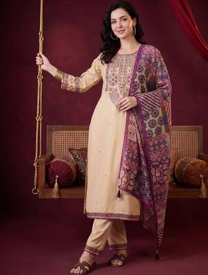 Women Ethnic Motifs Embroidered Regular Thread Work Kurta with Trousers & With Dupatta 6