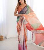 multicolor heavy chiffon mirror work saree