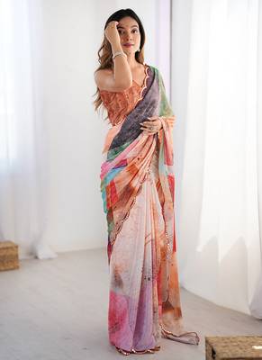 multicolor heavy chiffon mirror work saree 2