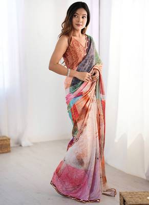 multicolor heavy chiffon mirror work saree 3
