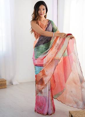 multicolor heavy chiffon mirror work saree 5